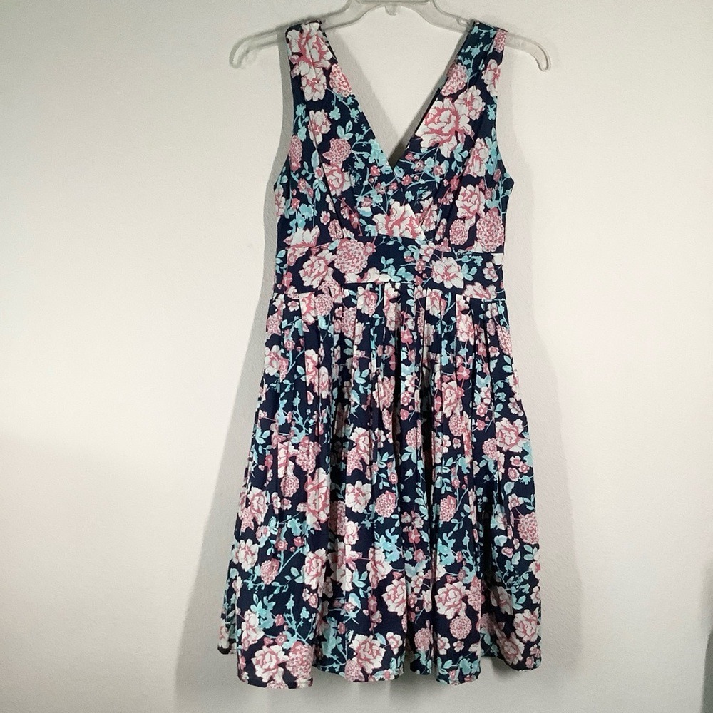 DIVA DOLLZ Fit & Flare Floral Cotton Dress M Retro Pinup Cottagecore Boho Navy - Picture 13 of 14